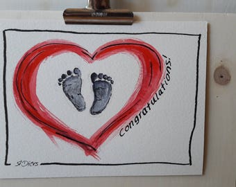 Hand-drawn greeting card for birth as download