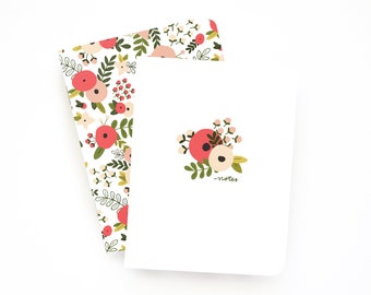 Pocket Journal Set of 2 | Illustrated Small Notebooks with Lined Pages: Blooming Wreath Pocket Journal Set