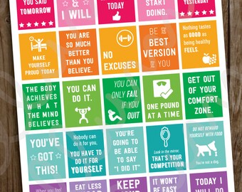 Fitness Planner Stickers | PRINTABLE Workout Motivational Quote Stickers | Full Box Quotes | fits Erin Condren | Weight Loss Inspiration