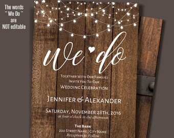 We do Invitation, Printable wedding Invite, Rustic Wedding Templates, Instant Download Self-Editable PDF A207