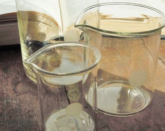 Science Glass / 3 Vintage Beakers from the 1940's / Pyrex Laboratory Glass / Great Scientific Decor and Style