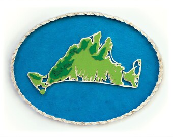 Framed Cut Paper Topography Map of Martha's Vineyard - 11x14"