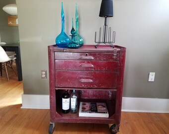 Vintage 1950's Pressweld Industrial bar cart, Tool cart, Kitchen cart, bar cart, tea cart, steel cart, metal, tool chest, garage