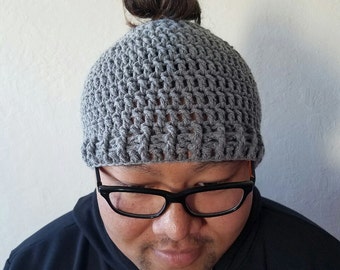 Crochet Man Bun Hat, Man Bun Hat, Messy Man Bun Hat, Pony Tail Hat, Pony Tail Beanie, Man Bun