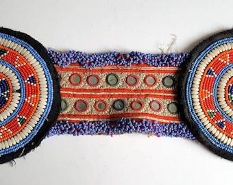 XL Double Kuchi Beaded Medallion Gul Disc Textile Piece. Tribal Gul Medallions Belly Dance Supply or Belt Base.