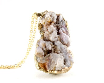 OOAK Raw Druzy Necklace - Natural Agate Druzy Pendant Necklace - Sparkle Galaxy Druzy - DGN27
