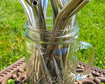 5 Pack - Stainless Steel Curved Drinking Straws, 8.5" Long, Ramblers, Mason Jars, Dishwasher Safe, 6mm, BPA Free, Laser Engraving Available