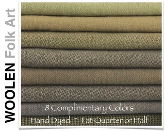 Bundle #32;Hand Dyed Wool,Rug Hooking Wool;Applique Wool;Penny Rug Wool;Felted Wool;Fat Quarter;Fat Half Yard; 8 Color Bundle of Wool