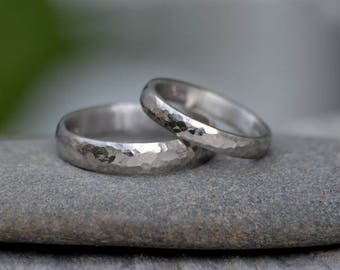 Platinum Wedding Band With Hammer Effect, Platinum Wedding Ring, 3mm Wide or 4mm Wide, Rustic Wedding Band, Made To Order