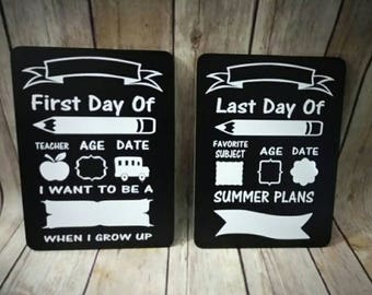 Back to school boards - first day of school and last day of school - double sided - chalkboard and dry erase boards - one time use