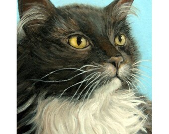 Tuxedo Cat Art Print from Original Painting by Dottie Dracos, Cats, Black and White cat, Tuxedo Kitty Black and White Cat