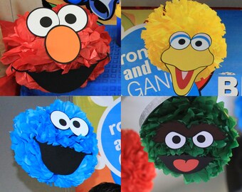 Sesame Street Birthday Party Decoration 12 Printable DIY Cutout Face Templates for pompoms or balloons! Elmo Cookie Monster Big Bird