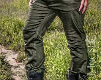 NEW: Men's "Gahan" Sateen Rivet Pants in Black or Olive Green by Opal Moon Designs (Sizes 30, 34, 38 waist)