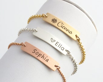 Personalized Baby Bracelet, Baby Gift, Baptism Bracelet, Gold Baby Bracelet, Engraved Bar Bracelet, Baby Girl Gift, Flower Girl Bracelet