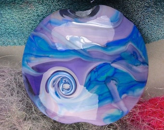 Handmade Lampwork Glass Beads SRA "Caribbean Breeze" Lentil Focal Bead ~ Create Unique Jewellery ~ True Blue