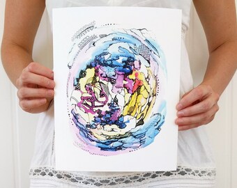Abstract Art Print Giclee 8x10 Art Print Colorful Contemporary Blue Yellow Abstract Art Small Colorful Art Abstract Wall Art