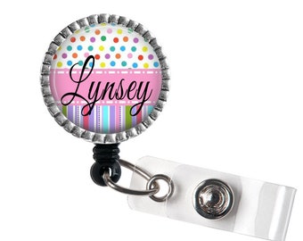 Polka Dots and Stripes Name Badge Reel