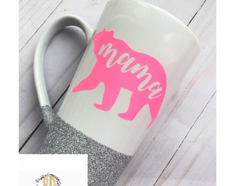 Mama Bear Glitter dipped coffee mug || mama bear || mama bear glitter mug