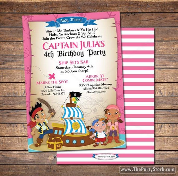 Jake and the Neverland Pirates Invitations: Printable Girls