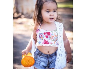 6 mos to 2 Years, 2T Block Print Crop Top, Tutu Crop Top, Hippie Toddler Top, Baby Organic Bikini, Toddler Swim, Toddler Crop Tops
