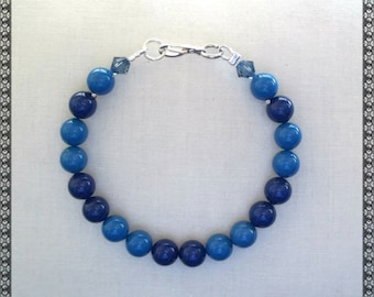 Swarovski bracelet, blue bracelet, dark blue bracelet, denim blue, blue pearls, Swarovski