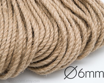 Jute cord 6mm Natural jute twine Jute rope Natural rope Plain twine Gift wrapping Craft twine Burlap cording Hemp twisted cord / 5 meters