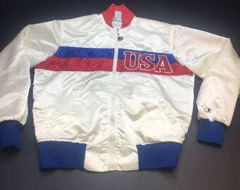 Vintage Team USA White Satin Starter Bomber Jacket