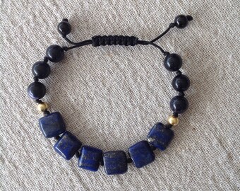 Lapis Lazuli and gold stone bracelet
