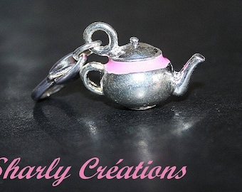 Pink 3D charm on clasp enameled teapot charm