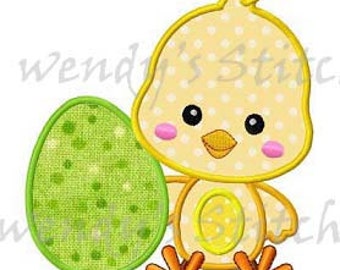 Easter chick with egg applique machine embroidery design digital