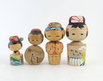 Vintage kokeshi dolls, set of 4