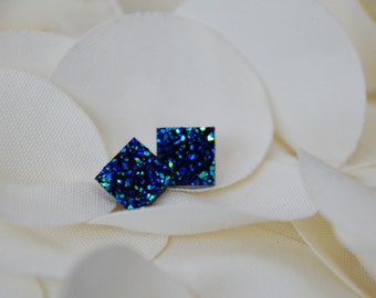 Druzy earrings, Square Druzy, Faux Druzy, Stud Earrings, Hypoallergenic