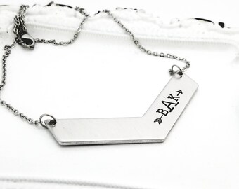 Personalized Chevron necklace, stamped Chevron jewelry, custom Chevron