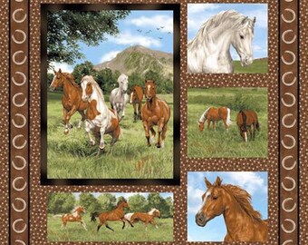 New Fabri-Quilt Run Free Horse Wall Hanging / Quilt Top Panel 100% cotton Fabric by the Panel (FQ367)