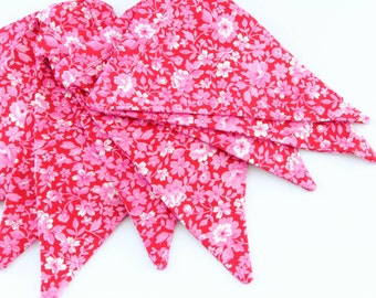 Fabric Flag Banner / Pennant / Bunting / Floral / Pink