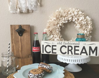 Old fashioned ice cream wood sign
