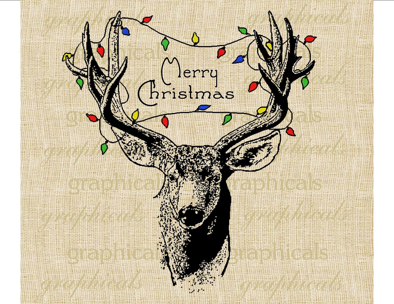 Christmas deer Tree lights Instant digital download image for