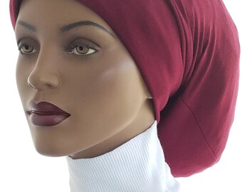 Wine Jersey Knit Dreadlock Huggee Locks Beanie™ Beanie Cap Slouchy Hat Dread locs Rastafari Big Hair Beanie Hat Handmade