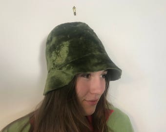 Vintage Italian Velvet Green Bucket Hat