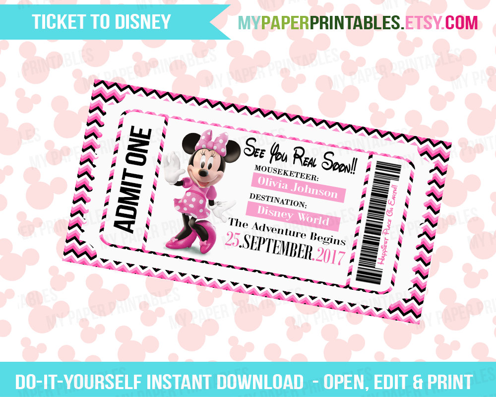 printable ticket to disney diy personalize instant download