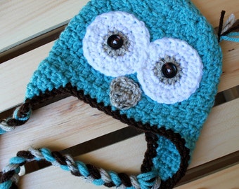 Crochet Owl Beanie with Braids