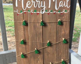 Merry Mail Sign - Christmas Card Hanger - Christmas Decor - Primitive Decor - Rustic Decor - Farmhouse