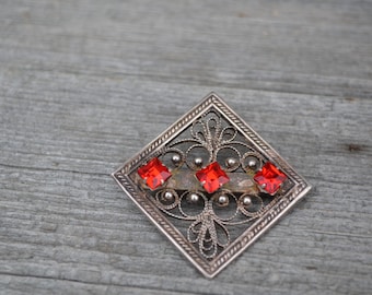 Silver square filigree brooch, Vintage brooch is covered with silver, perfect gift for collectible, brooch for birthday, decoration for lady