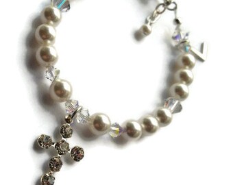 Swarovski Pearl Bracelet, Confirmation Bracelet, Swarovski Bracelet, Initial Bracelet