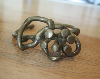 Vintage handmade brass modernist bracelet, very tiny opening, unusual