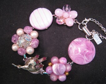 Bridesmaid Gift, Vintage Earring Bracelet, Wedding, Upcycled, Silver, Purple, Rhinestone, Statement, Jennifer Jones, Under 40, OOAK - Orchid