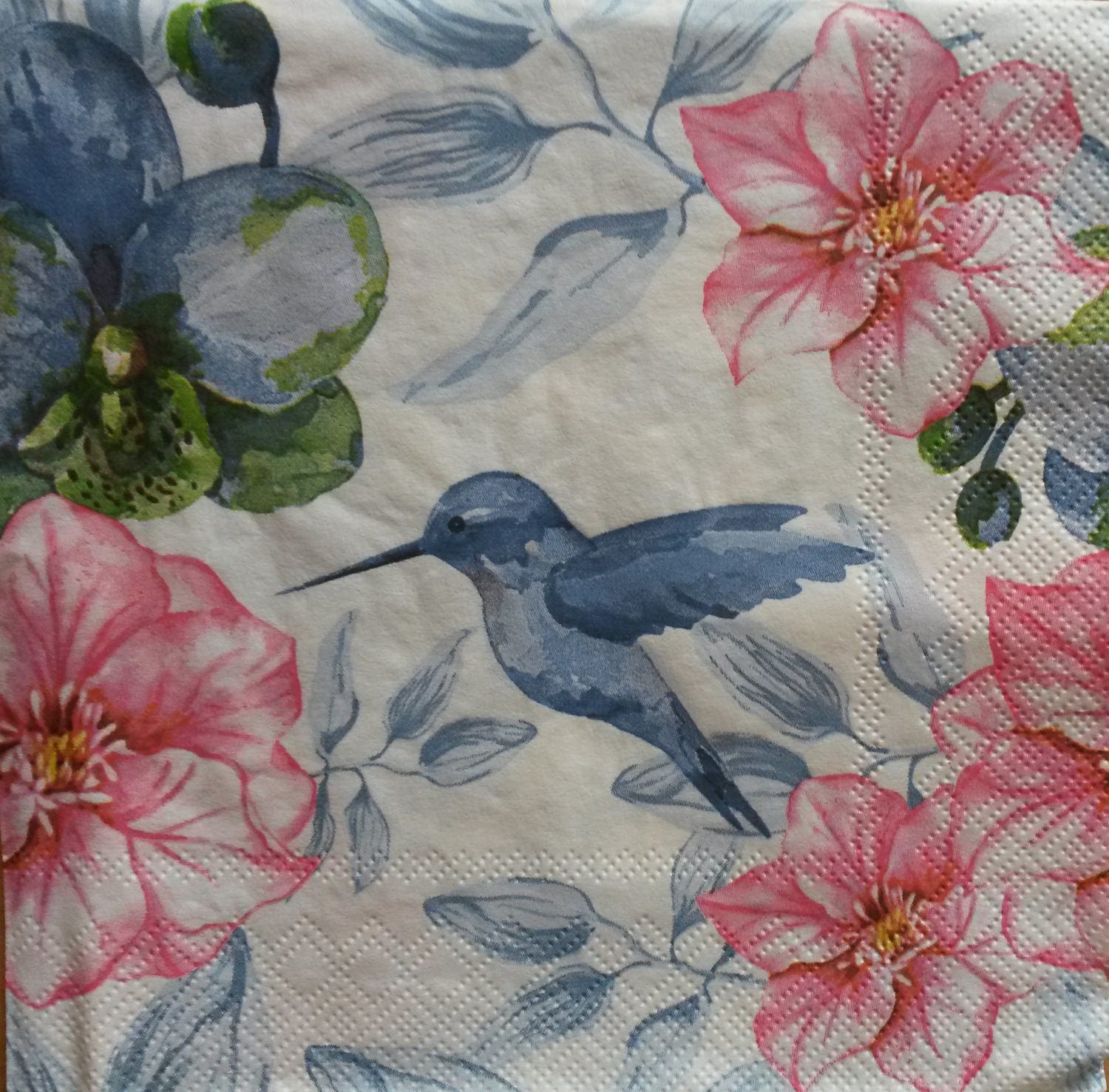 4 Floral Napkins Mixed Media Paper Lunch Napkin