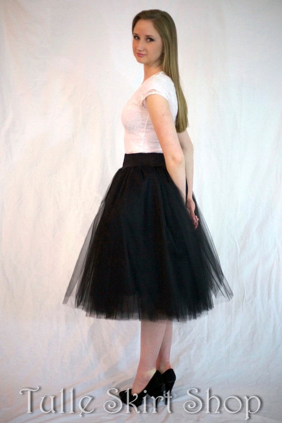 Black Tulle Skirt Adult Tea Length Stretch Drop Waist Tutu