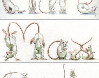 Your Name in Rats! - Custom original artwork, rat drawing in Spelling Animals - rodents, mice etc will spell any name for you.