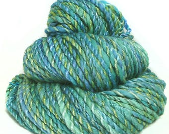 Handspun handdyed yarn Merino wool tencel silk plied hand spun yarn
